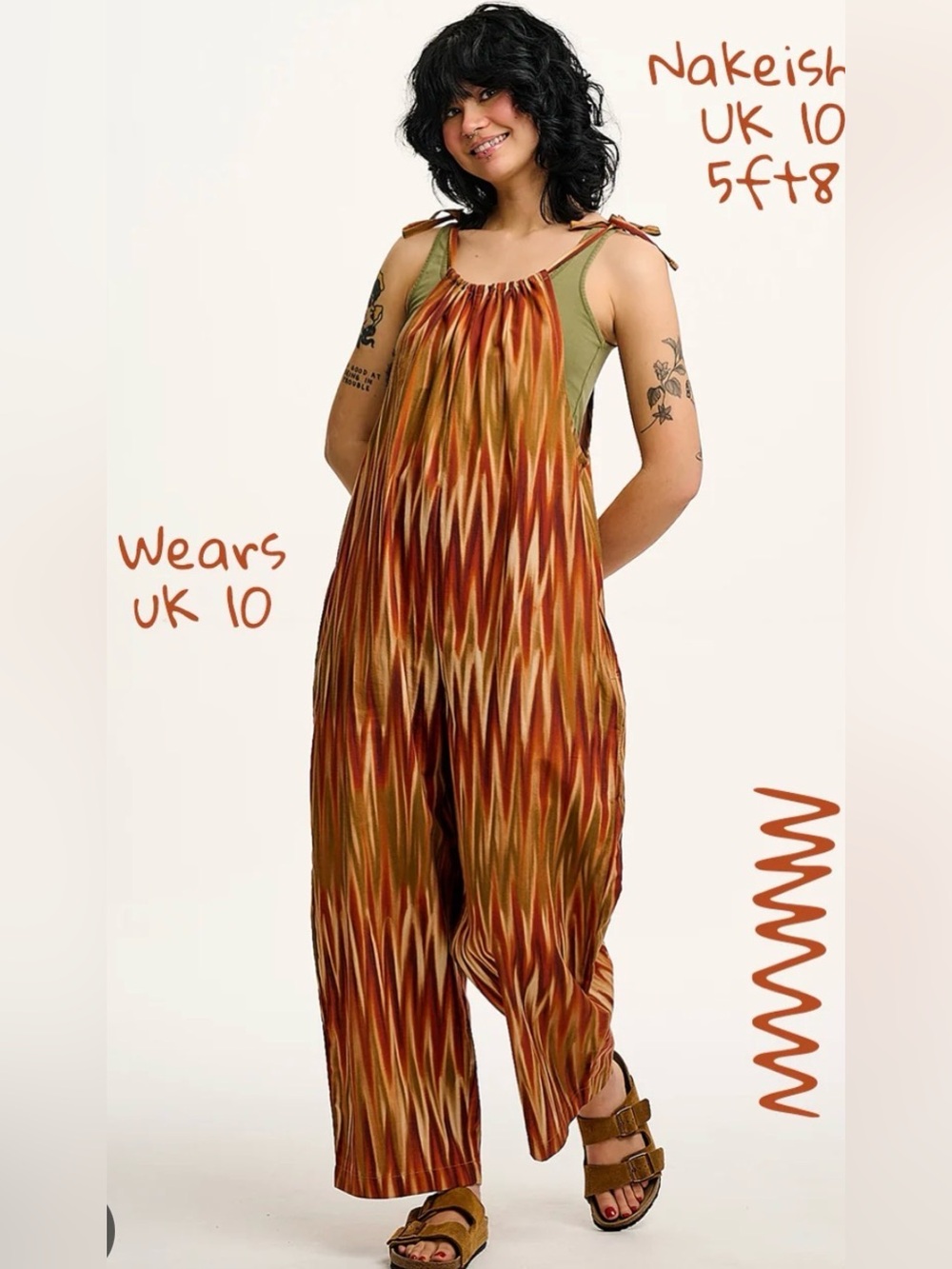 Lucy & Yak UK 16 US 12 Red Wavy Print Ramona Barrel Leg Jumpsuit NEW